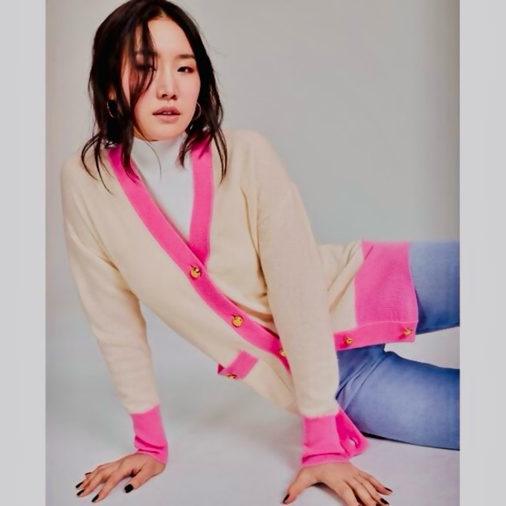 Charter Club White Cardigan with Pink Trim - Picture 5 of 9